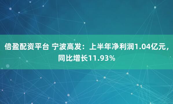 倍盈配资平台 宁波高发：上半年净利润1.04亿元，同比增长11.93%